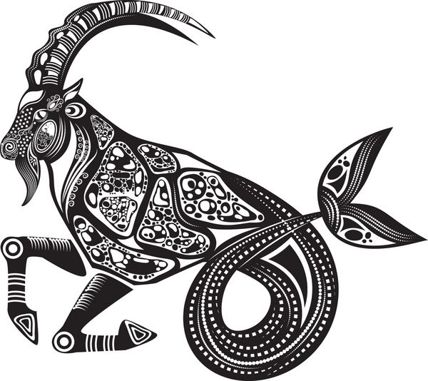 تصویر وکتور حیوان علامت فال - برج جدی - به سبک گرافیکی سیاه و سفید
