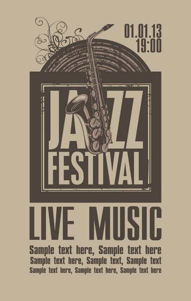 پوستر جشنواره جاز با ساکسیفون و صفحه وینیل
