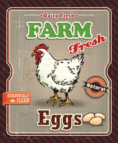 پوستر برچسب تخم مرغ تازه مزرعه قدیمی