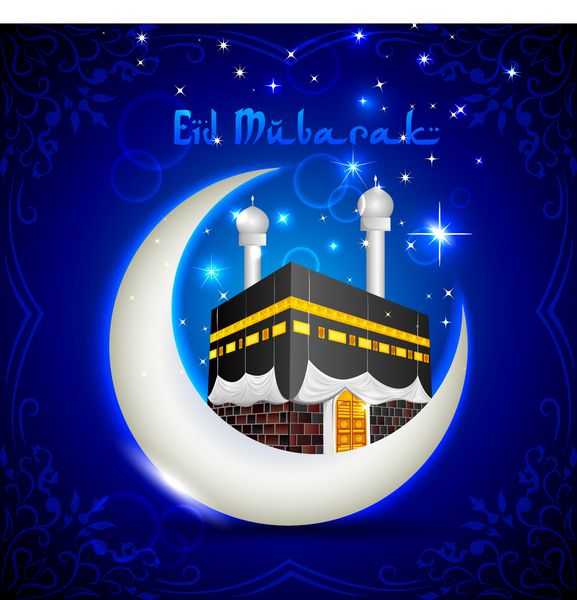 وکتور عید مواک برکت عید با کعبه روی ماه