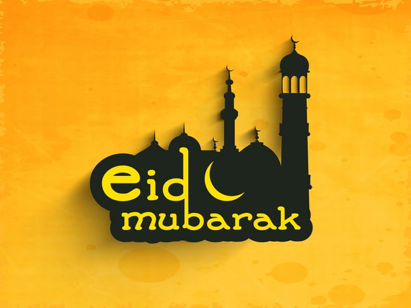جشنواره جامعه مسلمانان مفهوم عید مواک با مسجد در پس زمینه زرد پرنعمت