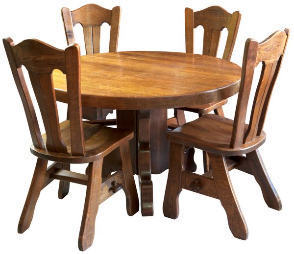 مجموعه میز آشپزخانه از چوب جامد کلاسیک جدا شده در زمینه سفید مسیر برش گنجانده شده است