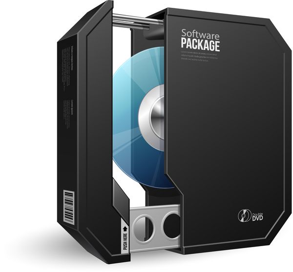 جعبه بسته نرم افزاری مدرن مشکی هشت ضلعی را با دیسک دی وی دی یا سی دی برای محصول شما باز کرد وکتور