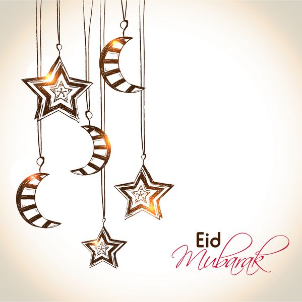 پس زمینه جشنواره جامعه مسلمانان عید مواک با ماه و ستاره های آویزان تزئینی