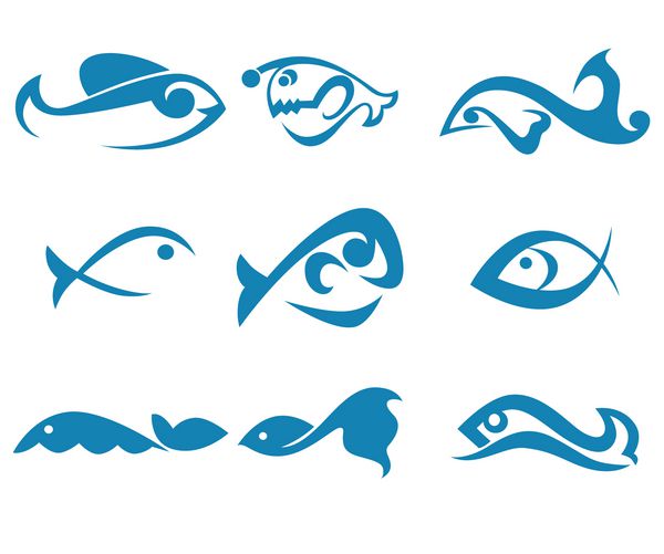 مجموعه ای از نمادهای ماهی وکتور علائم نمادها و نشان ها