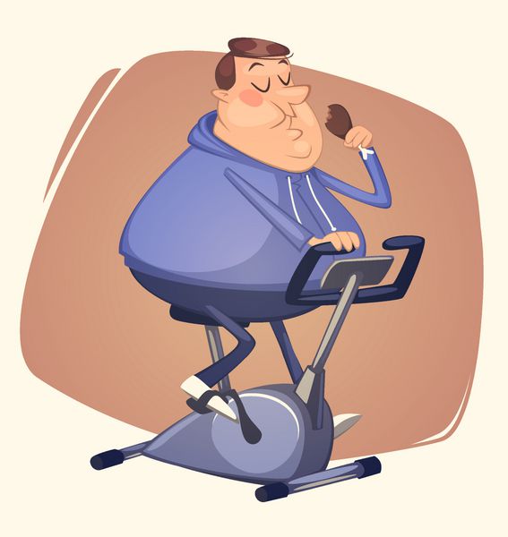 مرد چاق در حال خوردن و سوار شدن وکتور