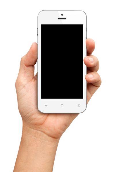 گوشی هوشمند سفید با صفحه نمایش خالی در پس زمینه سفید