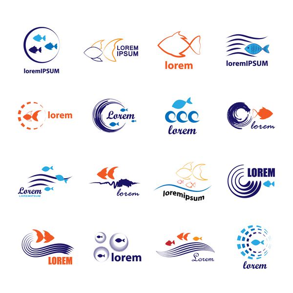 مجموعه آیکون های ماهی - جدا شده در پس زمینه سفید - تصاویر وکتور طرح گرافیکی قابل ویرایش برای طرح شما لوگوی ماهی