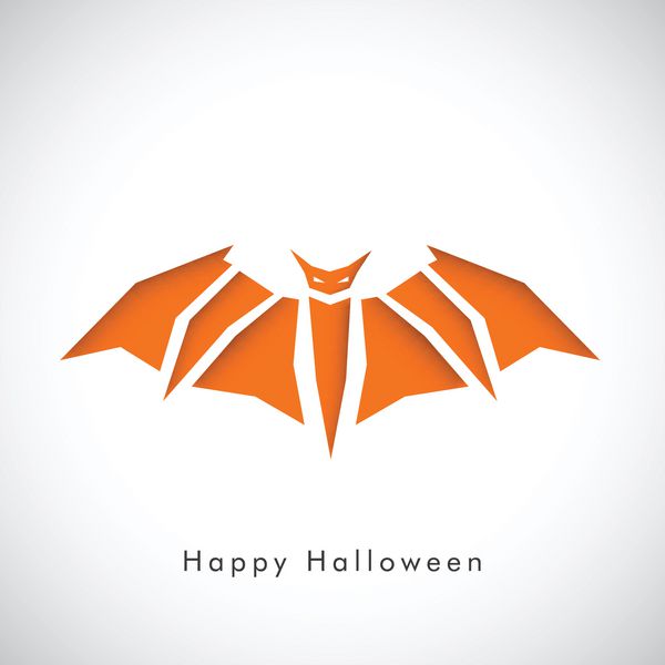 پوستر بنر یا بروشور مبارک هالووین با تصویر نارنجی خفاش در پس زمینه خاکستری