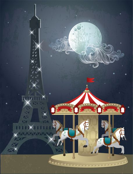 چشمک زدن نور برج ایفل پاریس با وکتور ماه آبی چرخ فلک