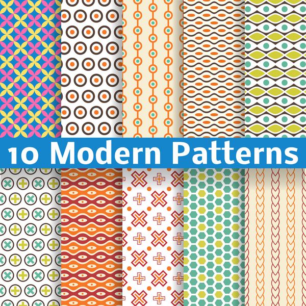 10 الگوی بدون درز وکتور مدرن کاشی کاری بافت را می توان برای چاپ روی پارچه و کاغذ یا رزرو ضایعات استفاده کرد
