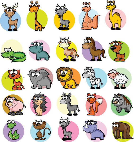مجموعه ای از حیوانات کارتونی زیبا