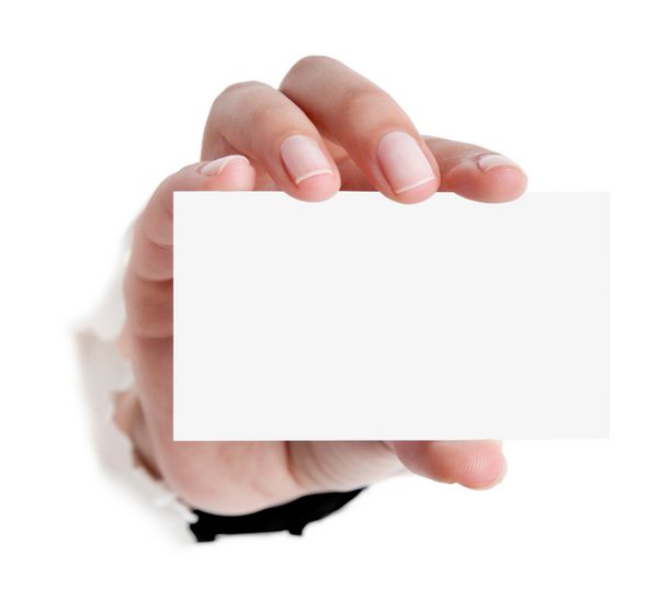 کارت ویزیت در دست زن روی سفید