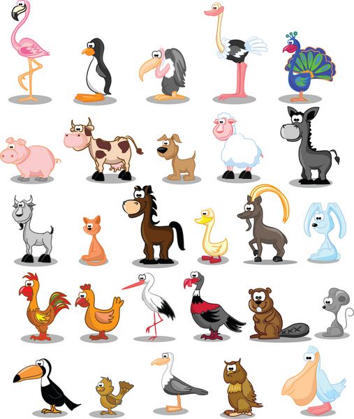 مجموعه ای از حیوانات کارتونی زیبا