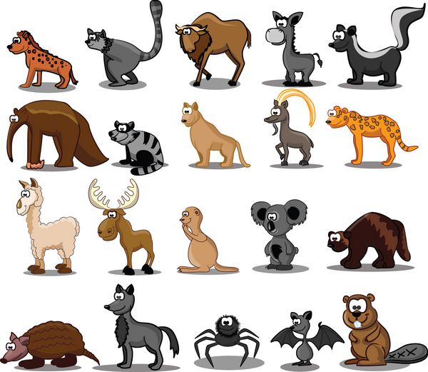 مجموعه ای از 20 حیوان کارتونی زیبا
