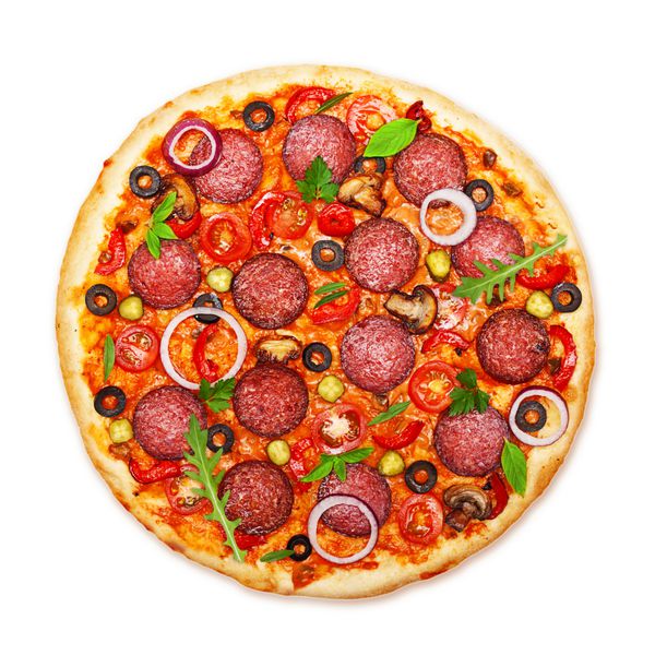 پیتزا جدا شده در پس زمینه سفید