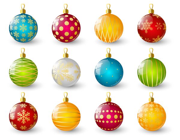 مجموعه ای از توپ های رنگی کریسمس