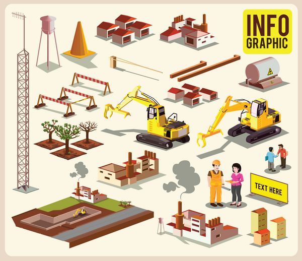 گرافیک اطلاعات پروژه ساختمانی وکتور ایزومتریک با جزئیات