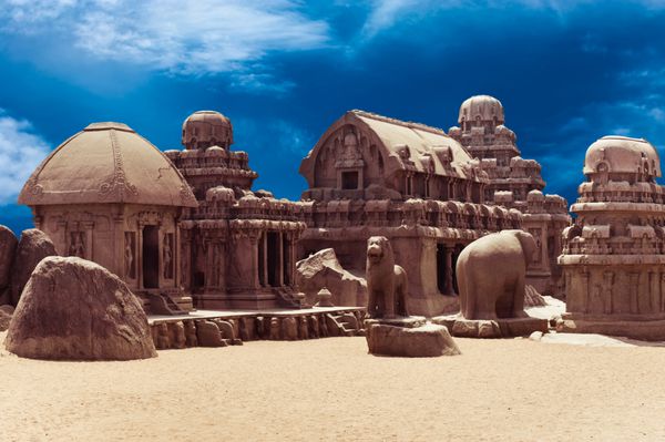 معبد هندو یکپارچه پانچ راتاس در ماهابالیپورام معماری بزرگ هند جنوبی سایت میراث جهانی یونسکو جنوب هند تامیل نادو ماهابالیپورام