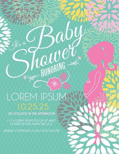 کارت دعوت حمام نوزاد با گل و زن باردار