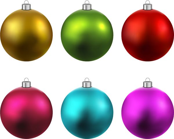 توپ های رنگارنگ کریسمس مجموعه ای از دکوراسیون های واقع گرایانه جدا شده وکتور