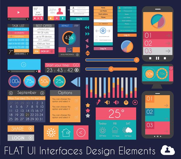 عناصر طراحی مسطح رابط کاربری برای وب اینفوگرافیک ها نمایش داده ها وبلاگ ها و ارائه های تجاری