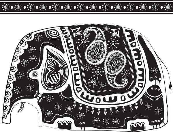 وکتور از یک حیوان توتم - فیل - به سبک گرافیکی سیاه و سفید