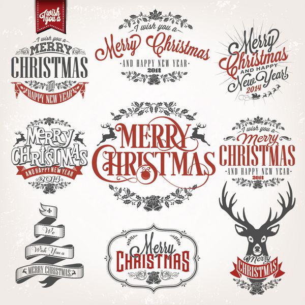 مجموعه نمادها عناصر و تصاویر رترو کریسمس