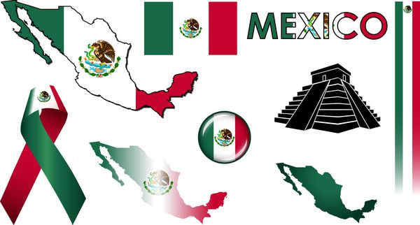 آیکون های مکزیک مجموعه ای از تصاویر و نمادهای گرافیکی وکتور نشان دهنده مکزیک