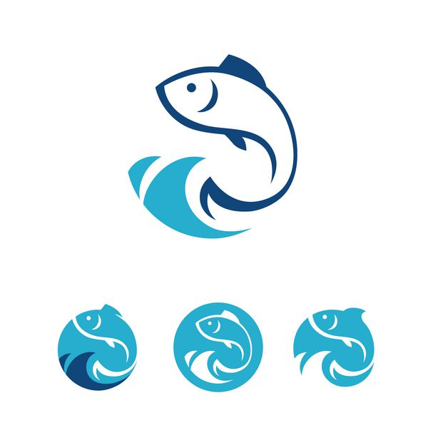 چهار علامت گرد آبی با ماهی در وکتور