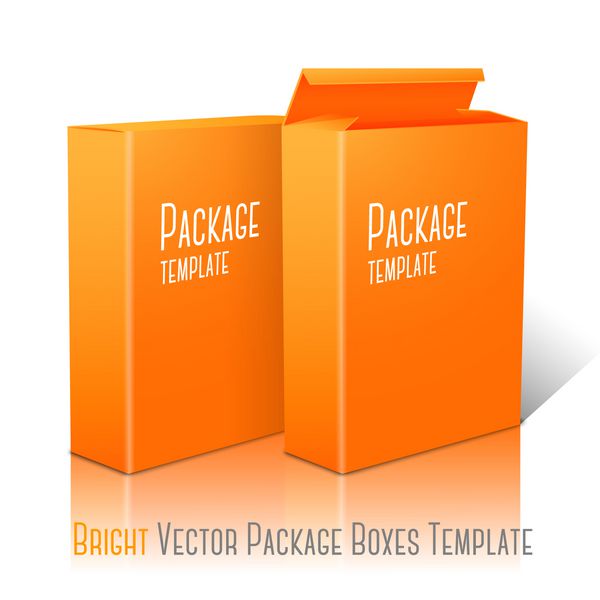 دو بسته کاغذ خالی نارنجی روشن واقع گرایانه برای کورن فلکس موسلی غلات و غیره جدا شده بر روی پس زمینه سفید با بازتاب برای طراحی و برندسازی بردار