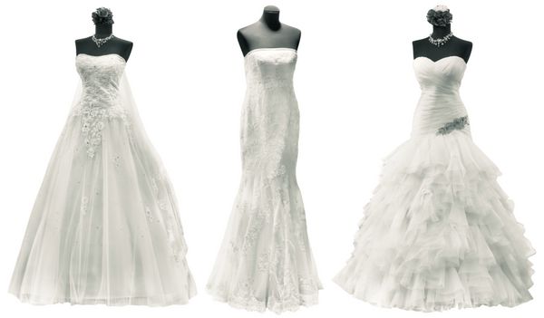سه لباس عروس ایزوله با مسیر برش