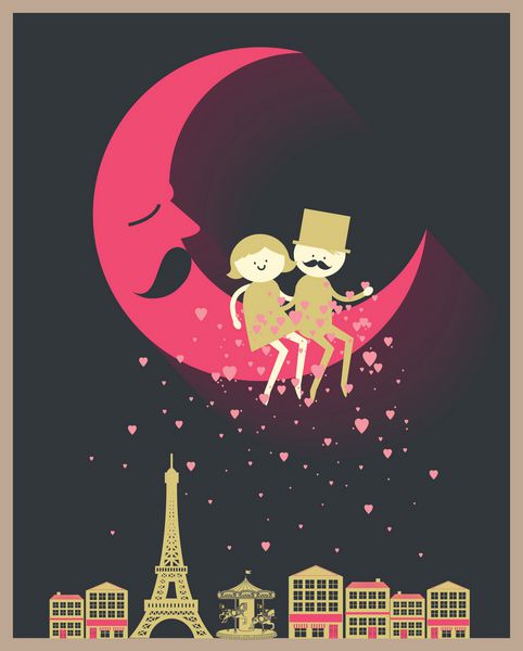 وکتور وکتور برج ایفل زوج رمانتیکی که روی ماه می‌پاشند