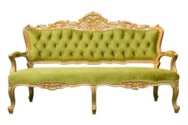 کاناپه سبز پرنعمت لوکس جدا شده در پس زمینه سفید