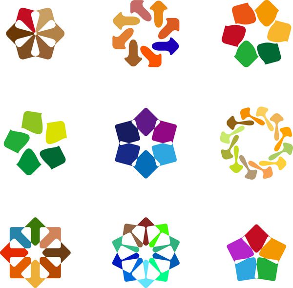 طراحی عنصر آرم پیکان الگوی دایره انتزاعی رنگارنگ