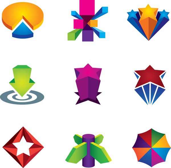 مجموعه آیکون سوپر ستاره اجتماعی سه بعدی رنگی برای لوگوی اینترنتی خلاقیت وب وکتور موفقیت کسب و کار اقتصاد تجارت کریستال تغییر