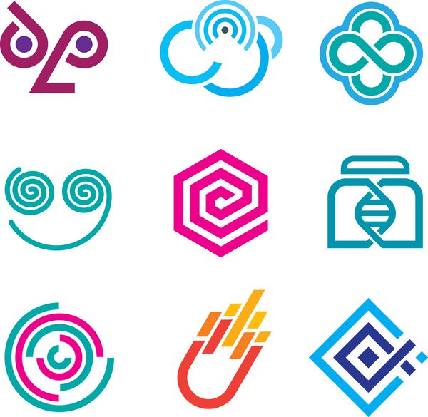 مجموعه ای علمی از نمادها و نمادهای طرح کلی خلاقانه و رنگارنگ شبکه اجتماعی