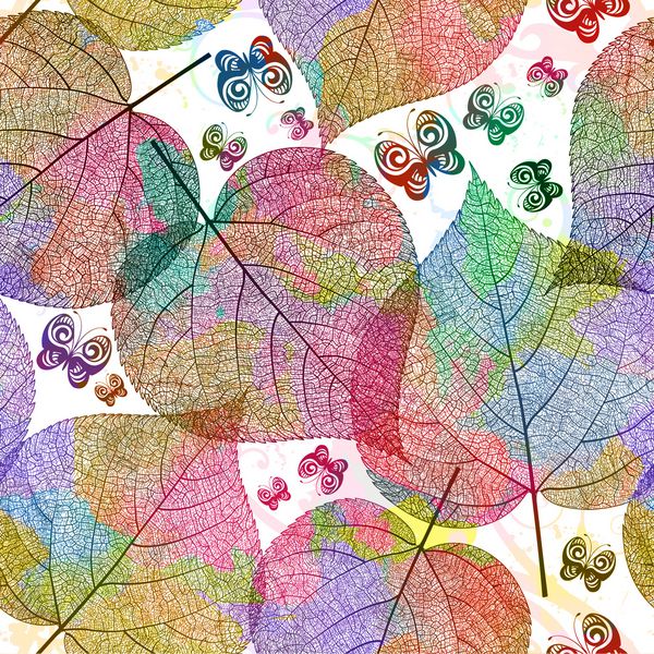 الگوی بدون درز با برگ های رنگی تصاویر وکتور 