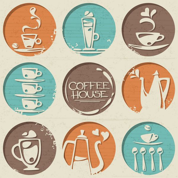 الگوی قهوه از گرد شکل با عناصر غذایی مانند قهوه اسپرسو فنجان قهوه و قهوه جوش تشکیل شده است