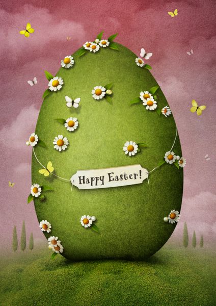 کارت تبریک با تخم مرغ سبز عید پاک
