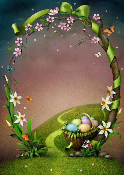 قاب زیبای بهاری با گل و تخم مرغ عید پاک