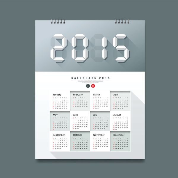 تقویم 2015 شماره کاغذ طراحی دیجیتال وکتور