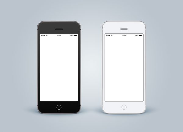 نمای مستقیم جلوی تلفن‌های هوشمند سیاه و سفید با پس‌زمینه گرادیان خاکستری خالی کیفیت بالا