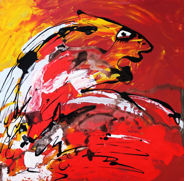 ترکیب هنری اصلی ببر انتزاعی تصویر autotr وکتور نقاشی اکریلیک قرمز و زرد