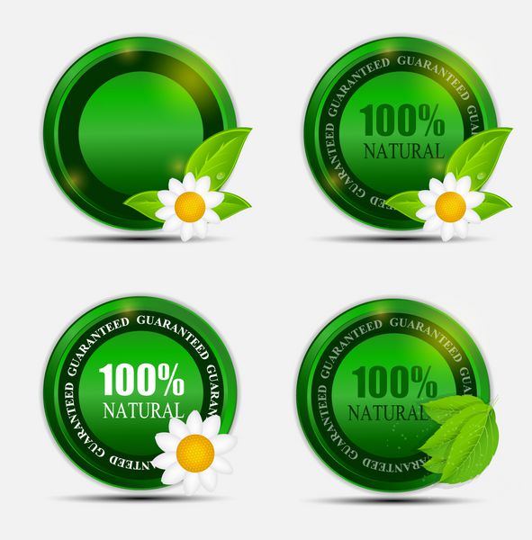 ست لیبل سبز 100 طبیعی وکتور