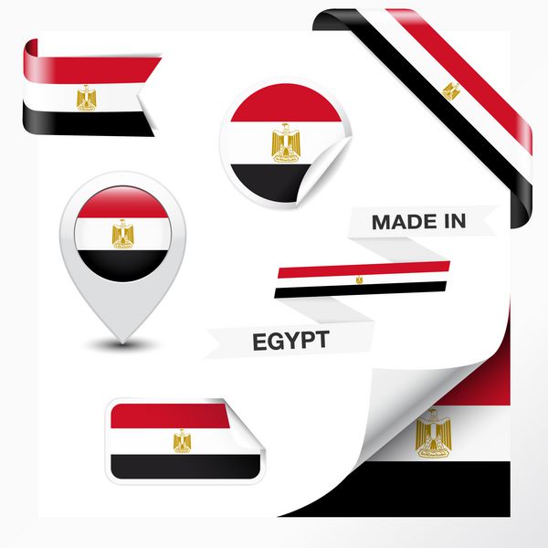 مجموعه ای از روبان برچسب برچسب نشانگر نشان نماد و حلقه صفحه با نماد پرچم مصر روی عنصر طراحی ساخته شده است وکتور تصویر جدا شده در پس زمینه سفید