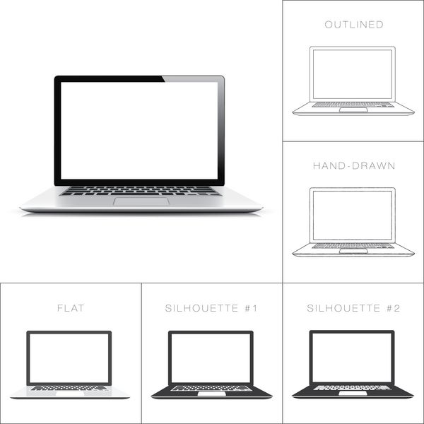 مجموعه طراحان از شش سبک مختلف تصویرسازی از وکتور لپ تاپ مدرن