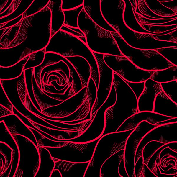 الگوی بدون درز زیبا در گل رز با خطوط خطوط و سکته های کانتور با دست کشیده شده است مناسب برای کارت های تبریک پس زمینه و دعوت نامه های عروسی تولد روز