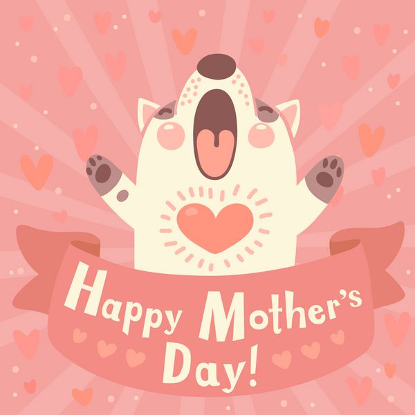 کارت تبریک برای مادر با توله سگ ناز وکتور