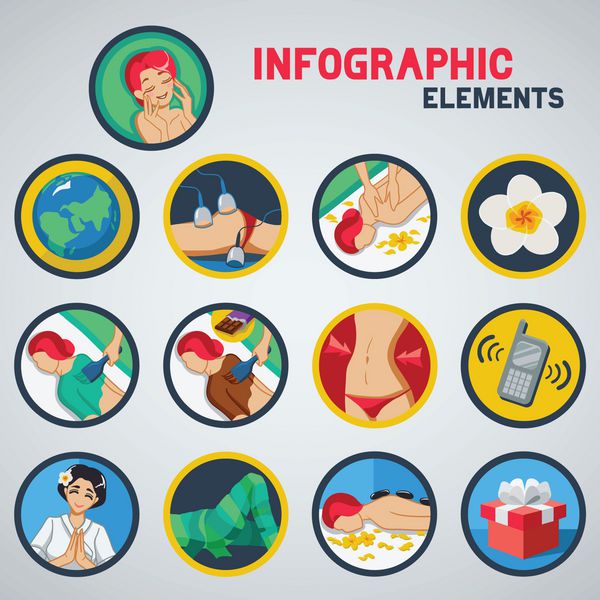 مجموعه ای از نمادها با درمان های آبگرم نوع گرافیک اطلاعاتی